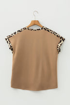 Leopard Colorblock Round Neck Short Sleeve T-Shirt