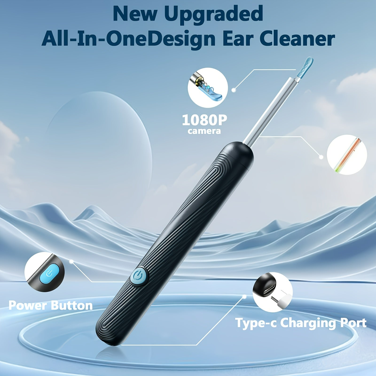 Ear wax cleaner kit with 1080P camera and rechargeable design