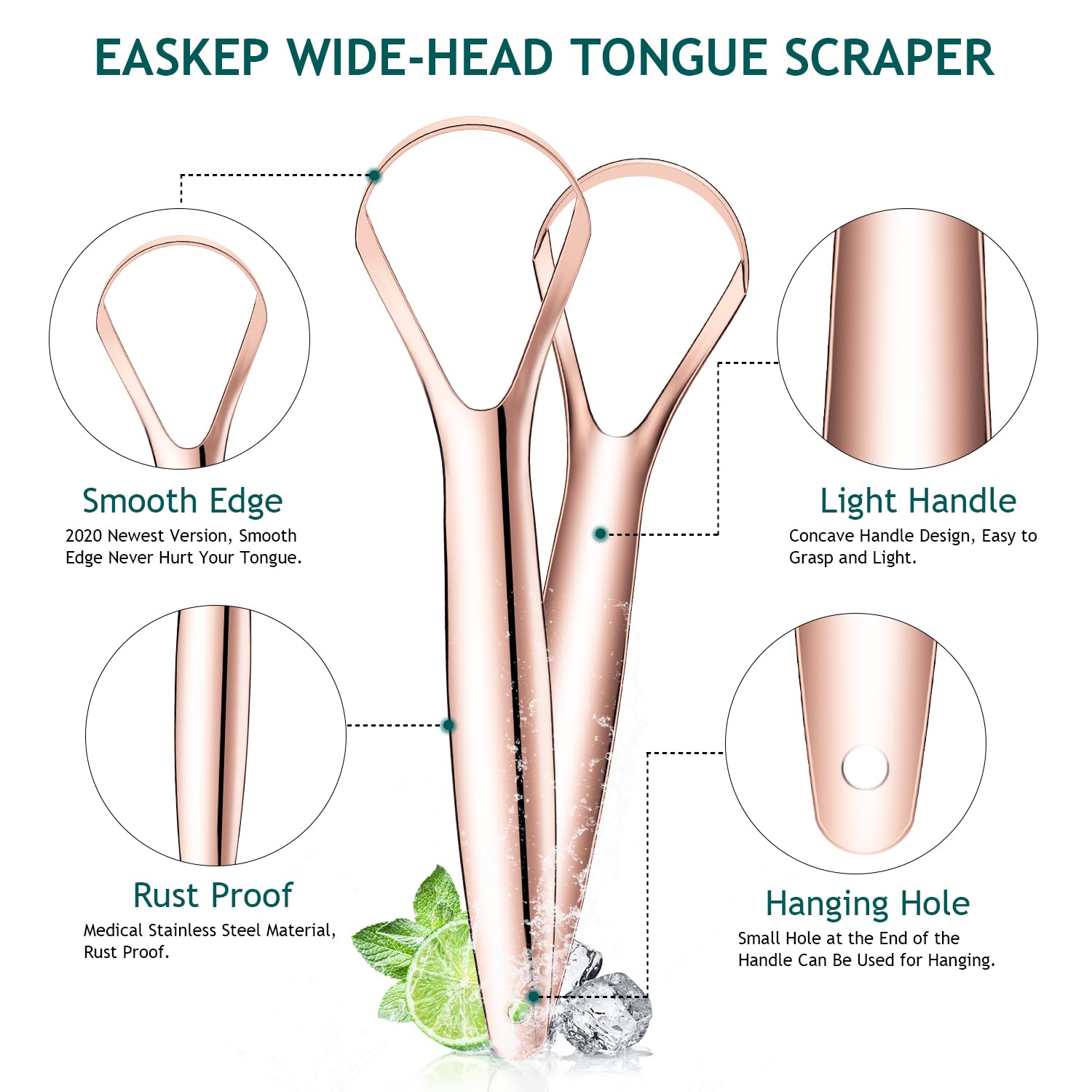 VacationGrabs tongue scraper 2 pack for oral hygiene with smooth edge rust proof stainless steel handles
