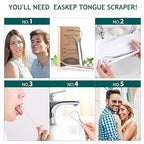 VacationGrabs tongue scraper 2 pack for oral hygiene shown with usage steps and happy couple