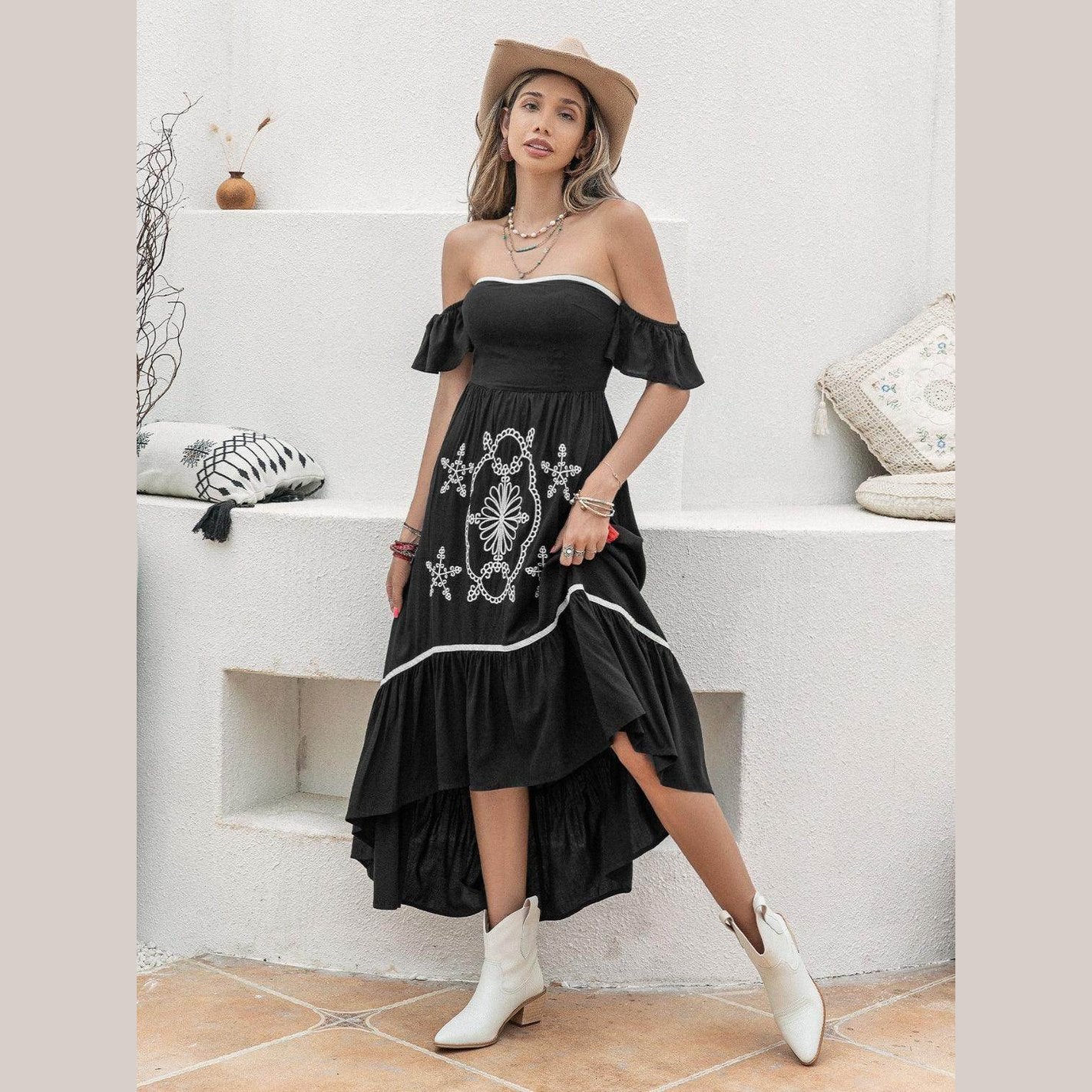 High-Low Off-Shoulder Dress - VacationGrabs