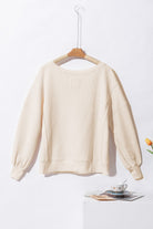 Women's ShirtsWhite Waffle knit Bishop Sleeve Split Oversized Top - VacationGrabs