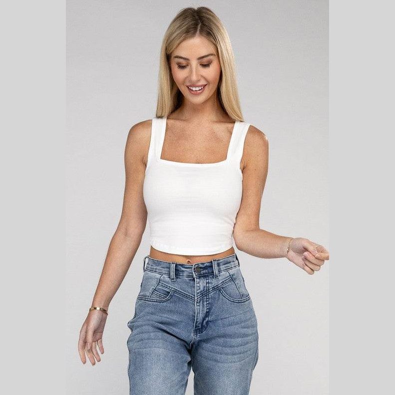 Cotton Square Neck Cropped Cami Top - VacationGrabs