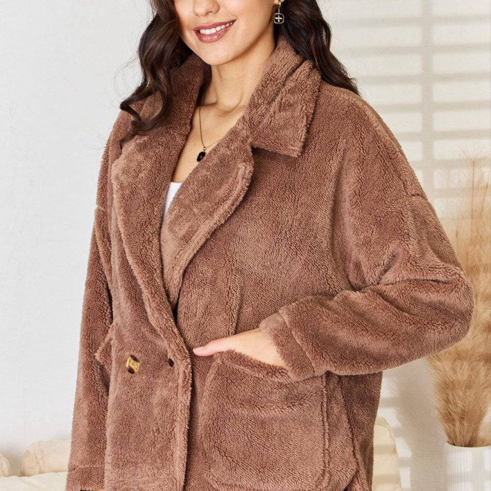 Women's Coats & Jackets Taupe Double Breasted Fuzzy Coat