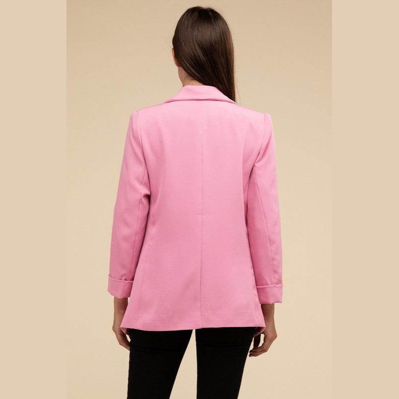 Woven Long Sleeve Open Front Classic Blazer - VacationGrabs