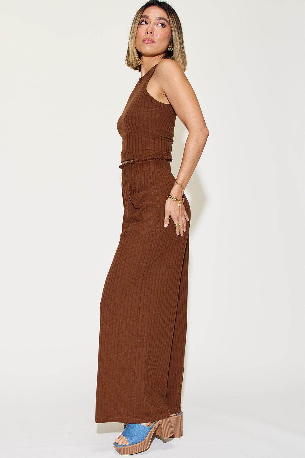 Basic Bae Full Size Ribbed Tank and Wide Leg Pants Set - VacationGrabs