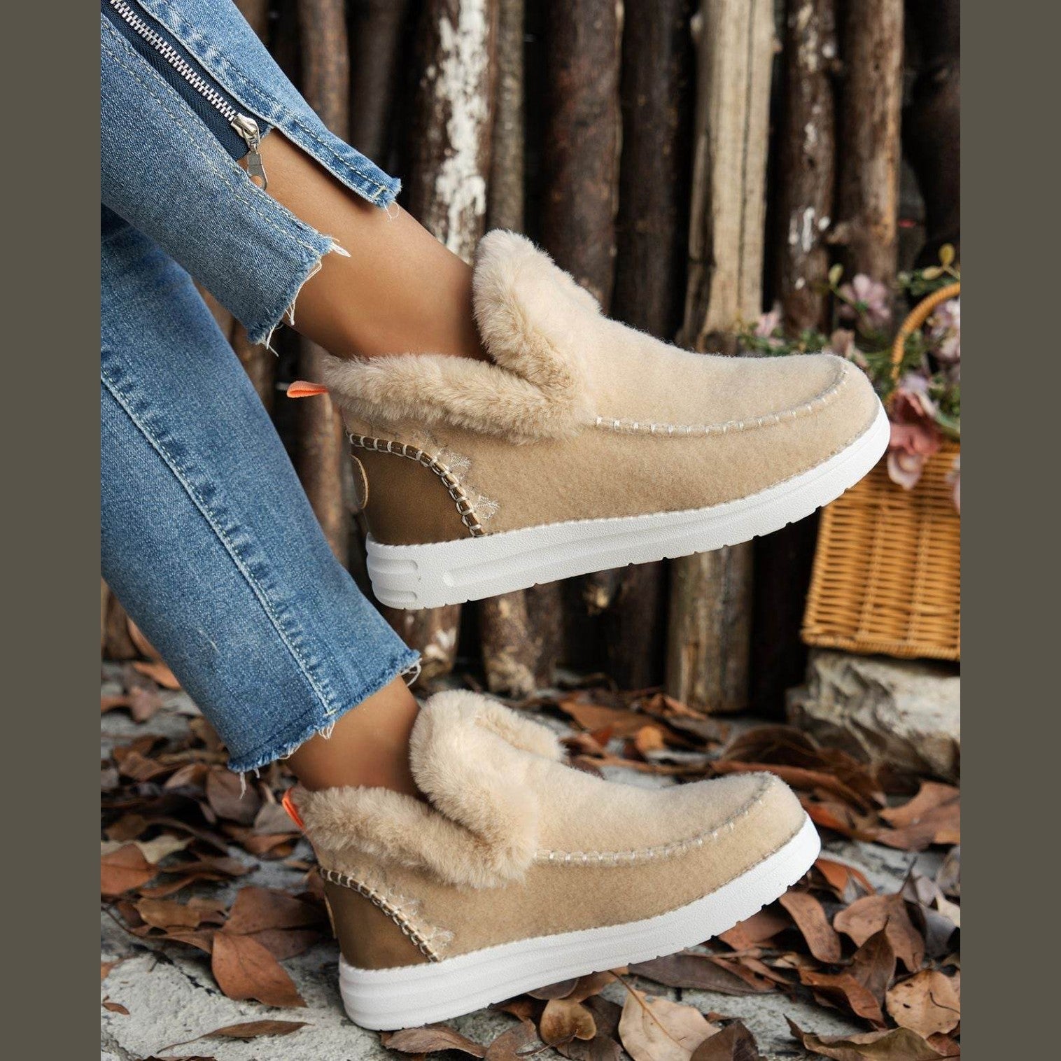 Furry Suede Round Toe Flat Sneakers - VacationGrabs