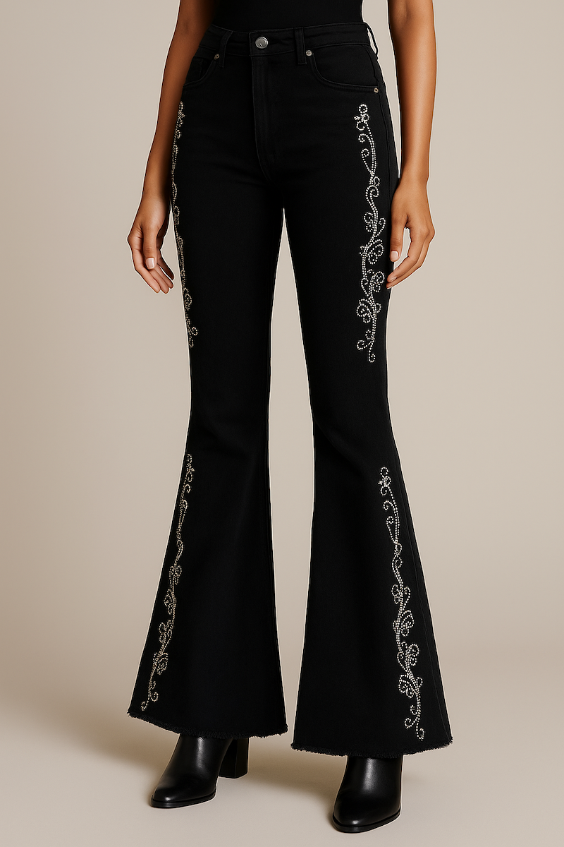 Midnight Rodeo Rhinestone Flare Jeans – Made In The Usa