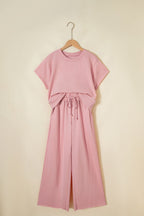 Solid Tee & Wide Leg Raw Hem Pants Set