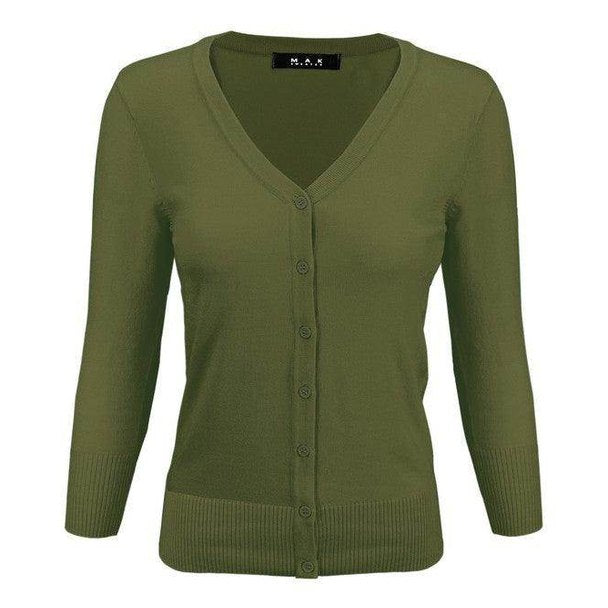 V-Neck Button Down Knit Cardigan Sweater - VacationGrabs