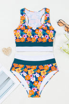 Floral Racerback Cutout High Waist Bikini Set