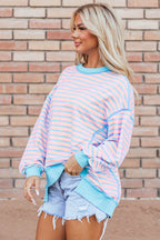 Pink Stripe Contrast Trim High Low Pullover Tunic - VacationGrabs