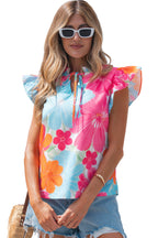 Floral Ruffle Tied V-Neck Flutter Sleeve Blouse