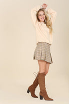 Women's SkirtsBeige Check Plaid Pleated Mini Skirt - VacationGrabs