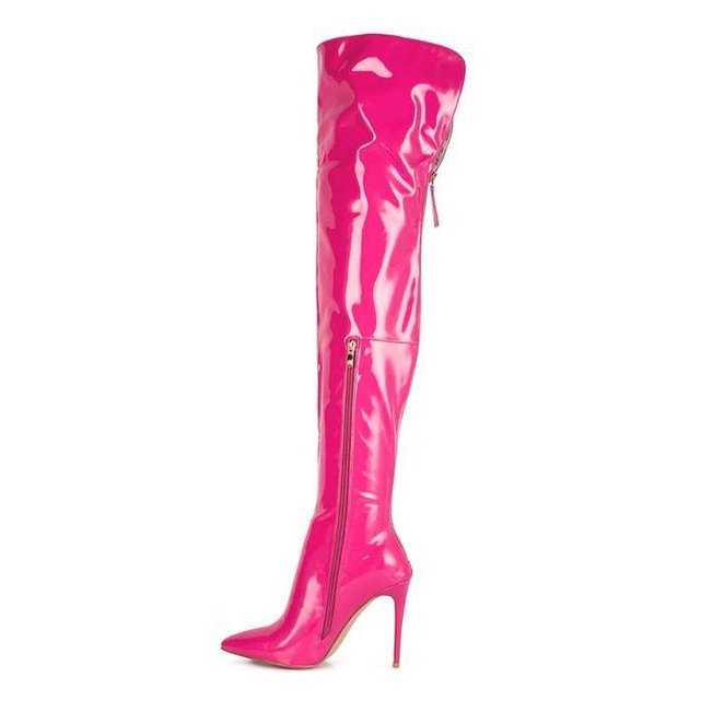 Eclectic Patent Pu Long Stiletto Boots - VacationGrabs