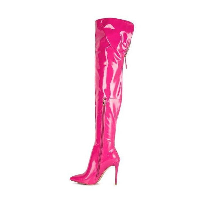 Eclectic Patent Pu Long Stiletto Boots - VacationGrabs