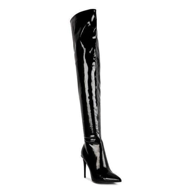 Eclectic Patent Pu Long Stiletto Boots - VacationGrabs