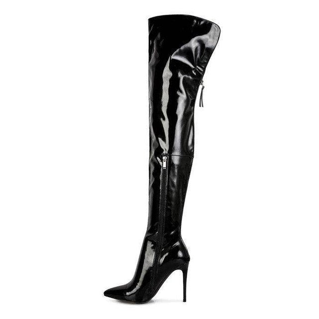 Eclectic Patent Pu Long Stiletto Boots - VacationGrabs