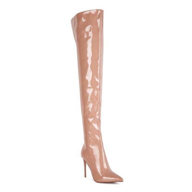 Eclectic Patent Pu Long Stiletto Boots - VacationGrabs