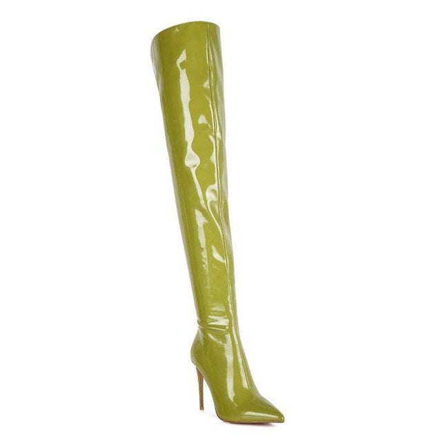 Eclectic Patent Pu Long Stiletto Boots - VacationGrabs