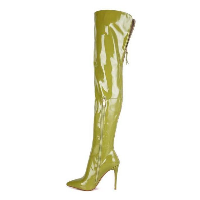 Eclectic Patent Pu Long Stiletto Boots - VacationGrabs