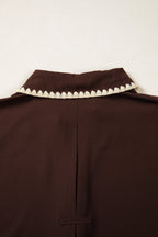 Contrast Trim Button V-Neck Short Sleeve Blouse