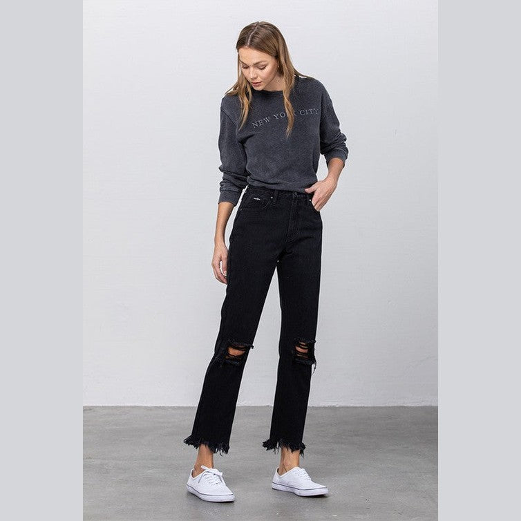 Insane Gene edgy straight leg jeans with distressed details and frayed hem for a trendy look
