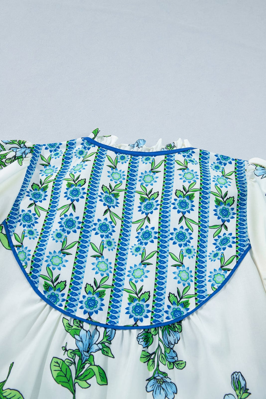 Floral Contrast Trim Tie Neck Blouse