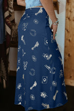 Western Lace Trim High Waist Maxi Skirt