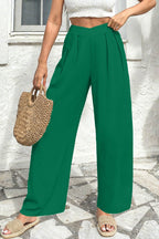 Solid Textured Crossed Waist Wide Leg Pants