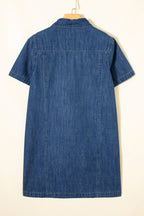 Denim Zip-Up Collar Short Sleeve Mini Dress