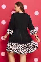 Plus Size Leopard Patchwork V-Neck Ruffle Dress