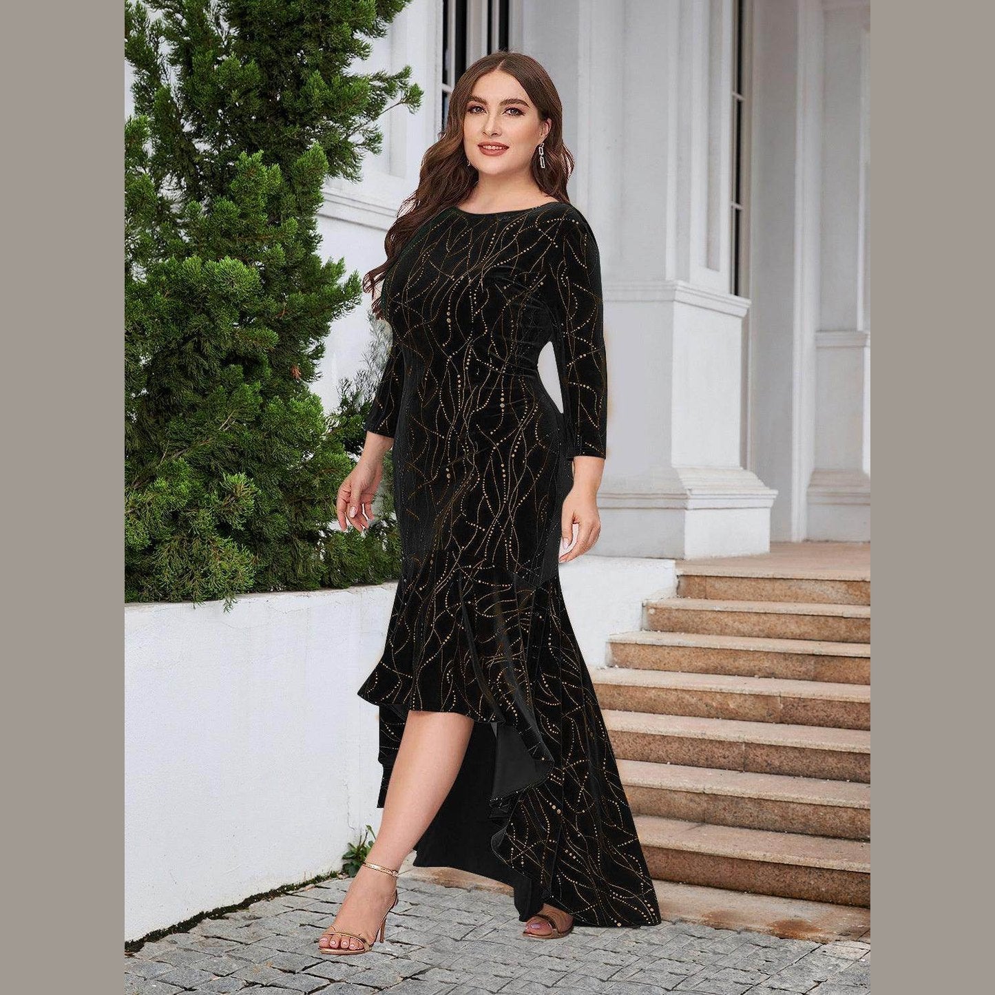 Plus Size Ruffle Hem High-Low Dress - VacationGrabs