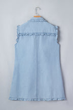 Denim Ruffle Edge Collared Button Up Dress
