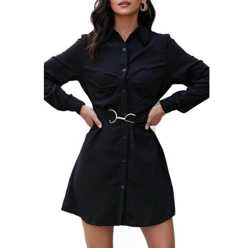 Belted Mini Shirt Dress - VacationGrabs