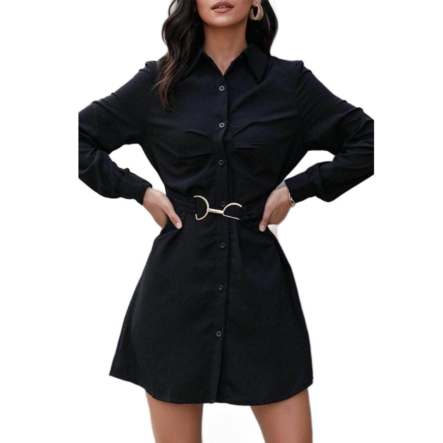 Belted Mini Shirt Dress - VacationGrabs