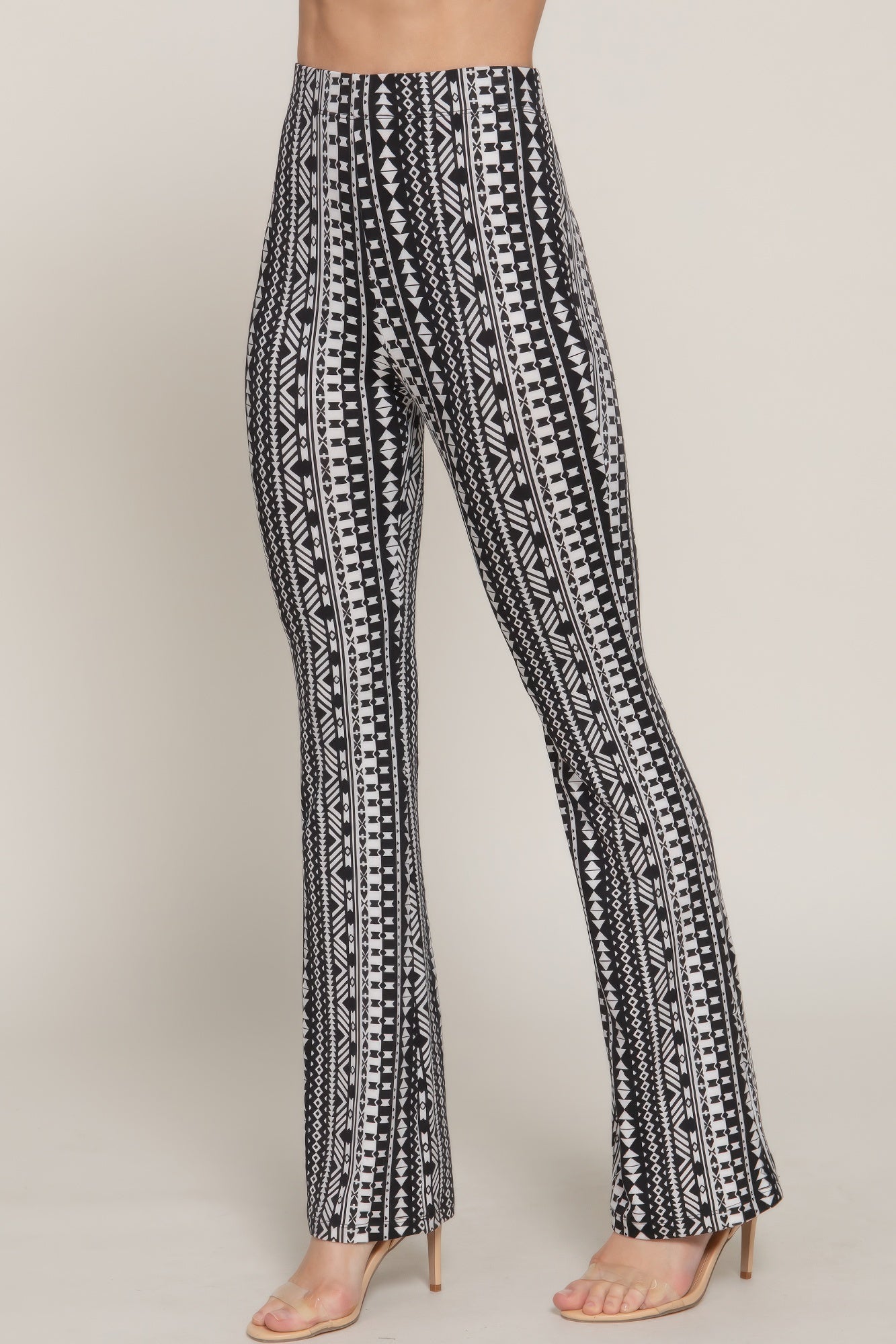 VacationGrabs elastic waist boho pants for women in black and white geometric pattern