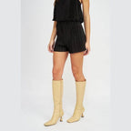 Emory Park women's elastic waistband shorts in black with a stylish pleated design