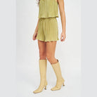 Emory Park Women's Elastic Waistband Shorts in Olive Green with Pleated Design for Stylish Summer Outfits