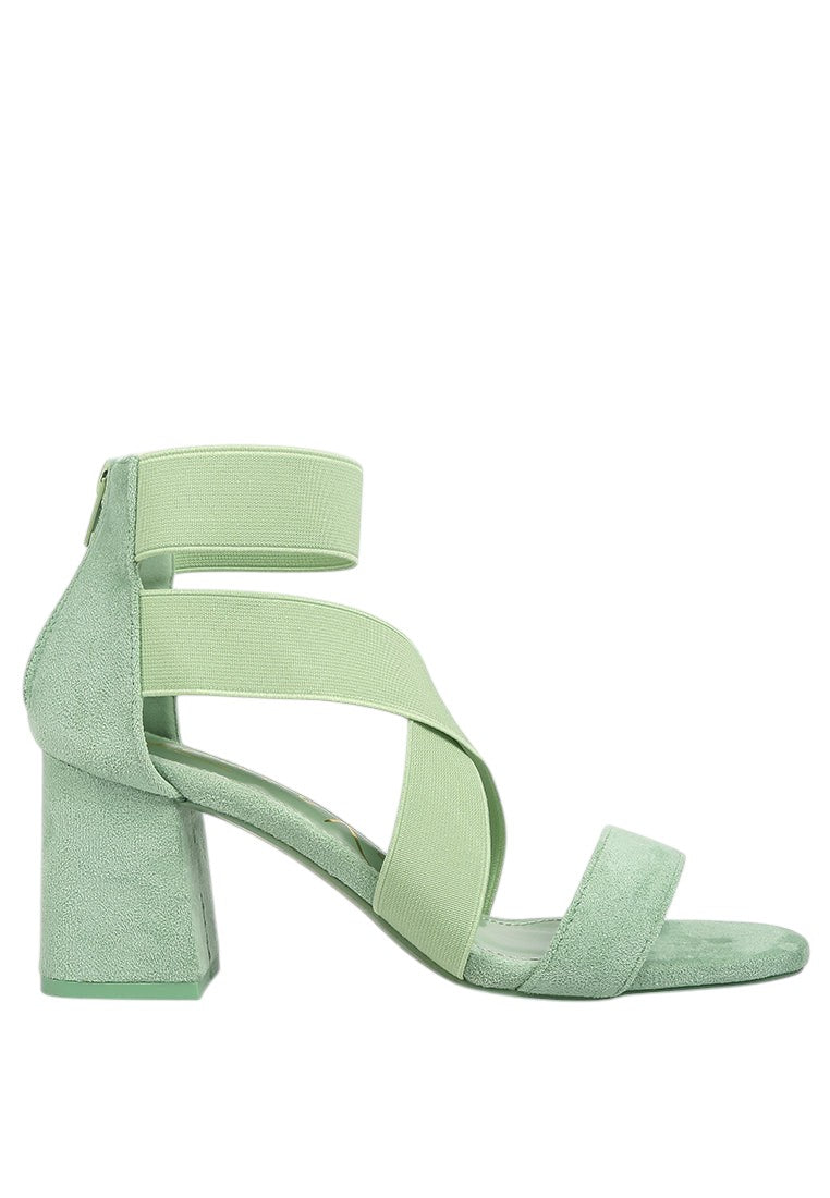 Elastic Strappy Block Heel Sandals
