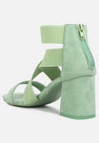 Elastic Strappy Block Heel Sandals