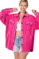 ZENANA Women's Pink Elbow Patch Fleece Shacket with Button Closure and Pocket Details