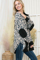 Women's elbow patch shacket shirt in leopard print for a trendy layered look