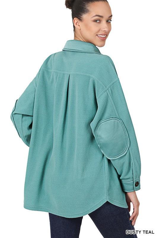Women's Shirts - Shackets Elbow Patchwork Oversized Basic Fleece Shacket