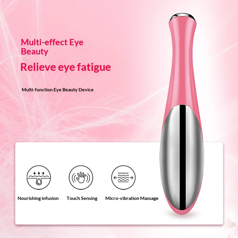 Pink electric eye massager for puffiness, portable beauty device