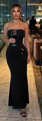 Elegant black strapless evening dress and maxi dress for formal events