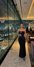 Black strapless evening dress and maxi dress for formal events