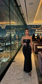 Black strapless evening dress and maxi dress for formal events
