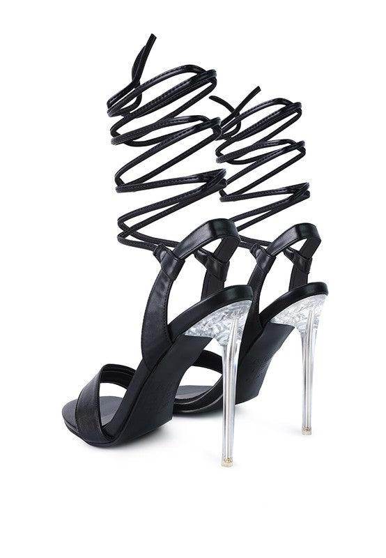 Women's elegant clear heel shoes with black straps and stylish high design for chic occasions