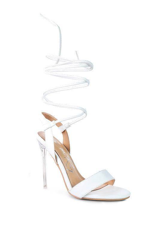 Elegant clear heel shoes from Rag Company featuring a stylish design with lace-up straps